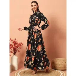 OTABU Floral Printed Tie-Up Neck Maxi Dress image 2