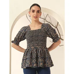 OTABU Women Floral Print Puff Sleeve Smocked Top-picture-37