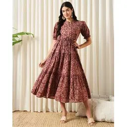 otabu Women Floral Print Tiered Dress-picture-12