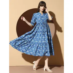 OTABU Women Floral Printed Bell Sleeve Fit and Flare Midi Dress-picture-39