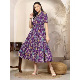 OTABU Women Floral Printed Gathered or Pleated Fit & Flare Midi Dress-picture-41