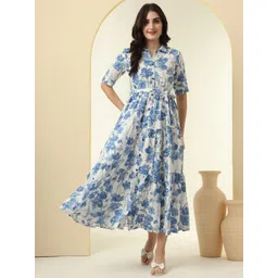 OTABU Women Floral Printed Puff Sleeves Shirt Midi Dress-picture-13