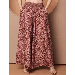 OTABU Women Floral Printed Relaxed Flared High-Rise Wrinkle Free Trousers-picture-36