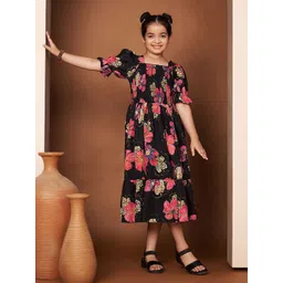 OTABU Women Floral Printed Square Neck Puff Sleeve A-Line Midi Dress-picture-30