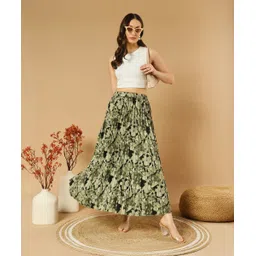 otabu Women Printed Pleated Dark Green Skirt-picture-15