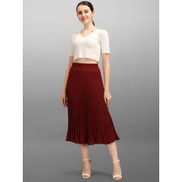 OTABU Women Solid Flared Midi Skirt image 4
