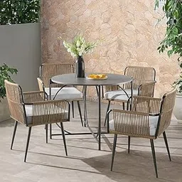 OUTAREA 5 Piece Patio Rope Furniture Set 4 Chair & 1 Glass Top Table and Cushions Chairs for Balcony | Indoor | Outdoor | Bedroom | Patio Garden | Color : Brown-picture-19
