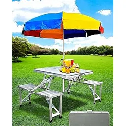 Outdoor Aluminum Portable Folding Camp Suitcase Picnic Table with 4 Seats & Umbrella | Portable Aluminium Folding Picnic Table with Chair Set (FT6)-picture-13