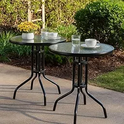 Outdoor Bistro Tables Set of 2, Round Glass Top, Black Metal Frame, Garden Patio Cafe Style (Pack of 2)-picture-15