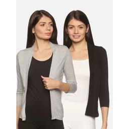 Outflits Women Black & Grey Melange Crop Shrug-picture-11