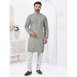 OUTLUK Men Floral Printed Regular Kurta with Pyjamas-image-10
