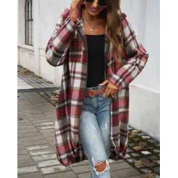 outzidr global Women Checked Loose Fit Hooded Jacket-picture-23