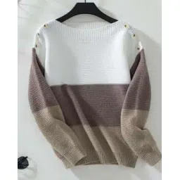 outzidr global Women Colourblock Boat-Neck Pullover-picture-38