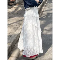 Outzidr Mesh Ruffled A-Line Maxi Skirt-picture-35