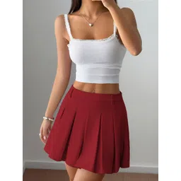 Outzidr Pleated Waist Band Flared Mini Skirt-picture-40