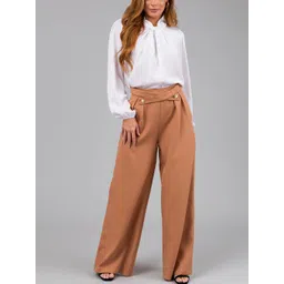 Outzidr Women Classic Straight Fit Low-Rise Cross Band Waist Pleated Parallel Trousers-picture-14