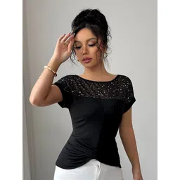 Outzidr Women Embellished Short Sleeves Top image 4