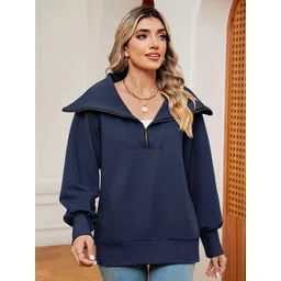Outzidr Women Full Sleeves Big Collar Half Zip Sweatshirt-picture-25