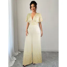 Outzidr Women V-Neck Cinched Waist Basic Jumpsuit-picture-40