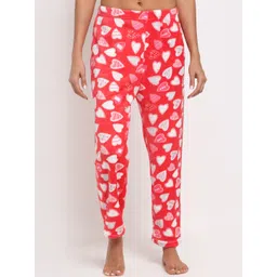 overlock NEUDIS Women Fleece Red Printed Lounge pant-picture-26
