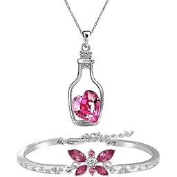 oviya Rhodium Plated Combo of Wispy Butterfly Bracelet and Bottle Pendent with Crystal Stone for Girls CO2104837R-picture-42