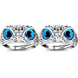 OWLS RING BLUE EYES MENS SILVER DESIGNER MENS RING (Adjustable) PACK OF 2-picture-32