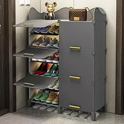 Owme Plastic Shoes Rack for Home, 6-Door 12-Shelf Portable Shoes Rack with Dustproof Door for Heels/Slippers/Boots, DIY Multi-Purpose Shoe Organizer, GREY (H-GREY, 6-DOOR 12-SHELF)-picture-30