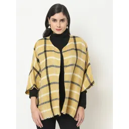 Owncraft Women Mustard & Black Checked Checked Wool Poncho-picture-27