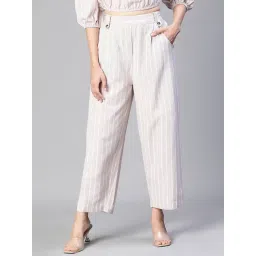Oxolloxo Beige & White Cotton Striped Mid rise Pants-picture-24