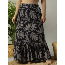 Oxolloxo Black Regular Fit Floral Print Plus Size Skirt-picture-14