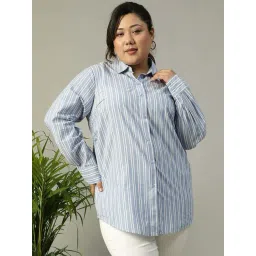 Oxolloxo Blue Cotton Regular Fit Striped Plus Size Shirt-picture-21
