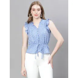 Oxolloxo Blue Cotton Self Design Top-picture-37