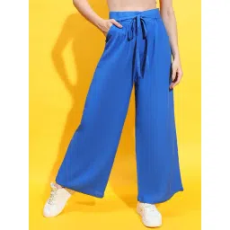 Oxolloxo Blue Linen Regular Fit Mid Rise Pants-picture-25