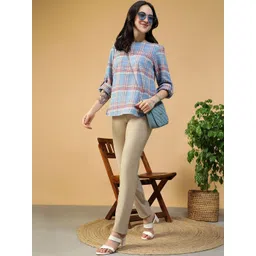 Oxolloxo Checked Roll-Up Sleeve Cotton Top-picture-32