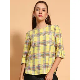 Oxolloxo Checked Roll-Up Sleeves Cotton Top-picture-13