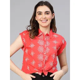 Oxolloxo Ethnic Motifs Printed Cotton Shirt Style Top-picture-45