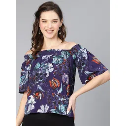 Oxolloxo Floral Print Off-Shoulder Crepe Bardot Top-picture-30