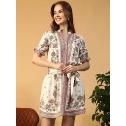 Oxolloxo Floral Print Puff Sleeve Shirt Mini Dress-picture-28