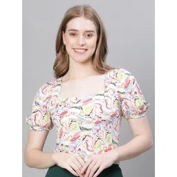 Oxolloxo Floral Print Puff Sleeve Smocked Crop Top-picture-21