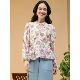 Oxolloxo Floral Print Tie-Up Neck Top-picture-27