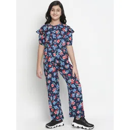 Oxolloxo Girls Black & Blue Printed Basic Jumpsuit with Layered Sleeve-picture-11