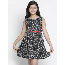 Oxolloxo Girls Black & Off White Floral Printed Dress-picture-18