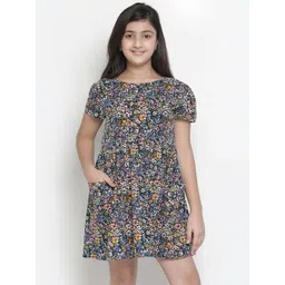 Oxolloxo Girls Black & Pink Floral Printed  A-Line Dress-picture-37