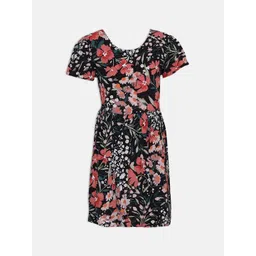 Oxolloxo Girls Black & Pink Floral Printed Sheath Dress-picture-34