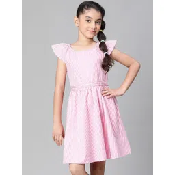 Oxolloxo Girls Striped Cap Sleeves Organic Cotton A-Line Dress-picture-40