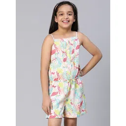 Oxolloxo Girls White & Pink Printed Jumpsuit-picture-55