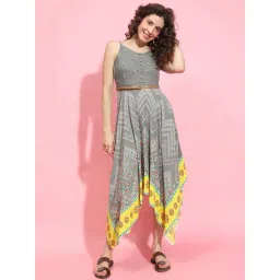 Oxolloxo Grey Floral Print High-low Dress-picture-33