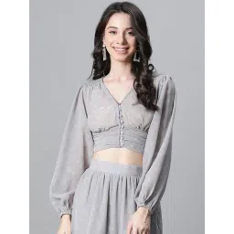 Oxolloxo Grey Self Design Crop Top-picture-33