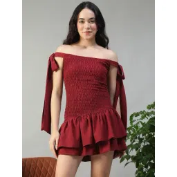 Oxolloxo Maroon Regular Fit Solid Dress-picture-17