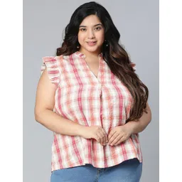 Oxolloxo Multicoloured Checked Mandarin Collar Ruffles Shirt Style Top-picture-26